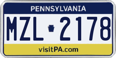 PA license plate MZL2178