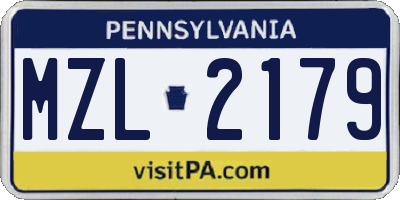 PA license plate MZL2179