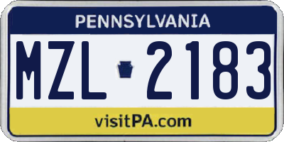 PA license plate MZL2183