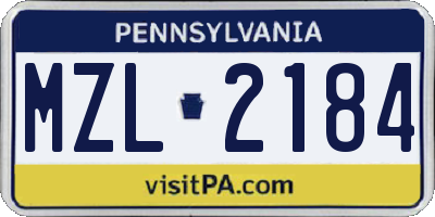 PA license plate MZL2184