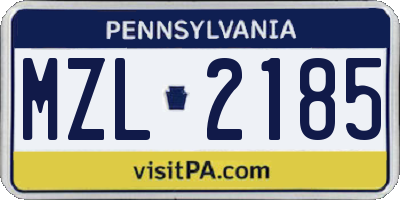 PA license plate MZL2185