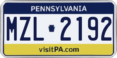 PA license plate MZL2192