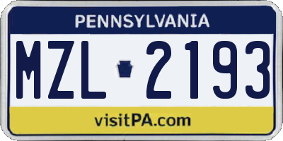 PA license plate MZL2193