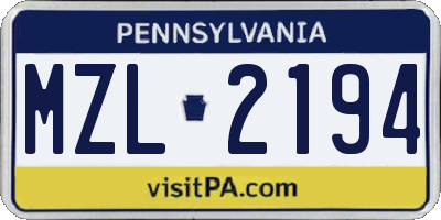 PA license plate MZL2194
