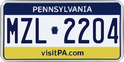 PA license plate MZL2204