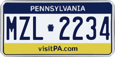 PA license plate MZL2234