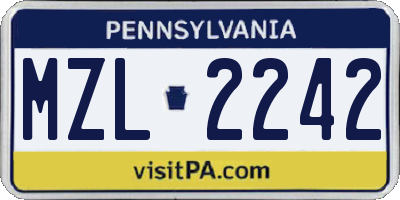 PA license plate MZL2242