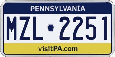 PA license plate MZL2251