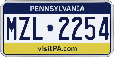 PA license plate MZL2254