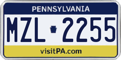 PA license plate MZL2255