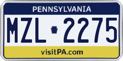 PA license plate MZL2275