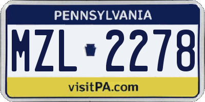 PA license plate MZL2278