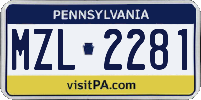 PA license plate MZL2281