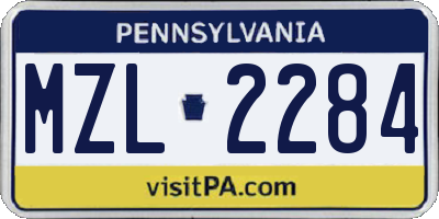 PA license plate MZL2284
