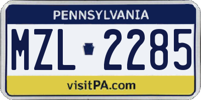 PA license plate MZL2285