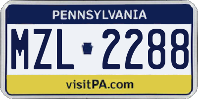 PA license plate MZL2288