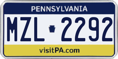 PA license plate MZL2292
