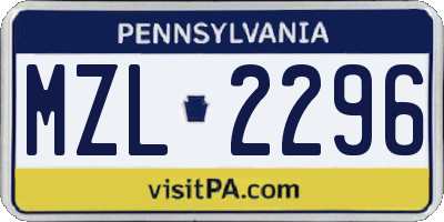 PA license plate MZL2296