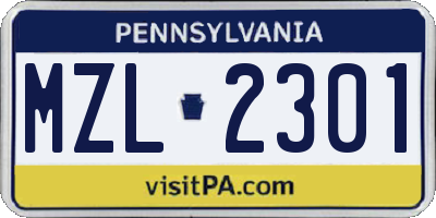 PA license plate MZL2301