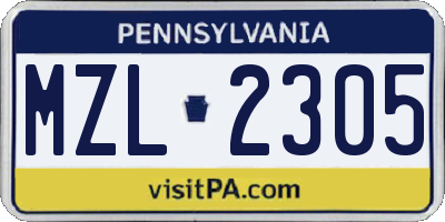 PA license plate MZL2305