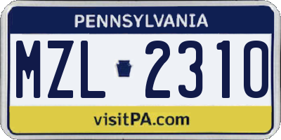PA license plate MZL2310