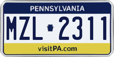 PA license plate MZL2311