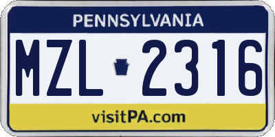 PA license plate MZL2316