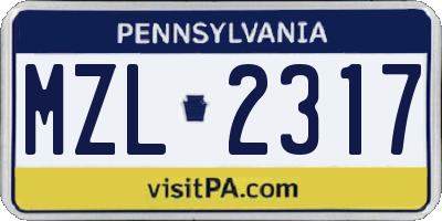 PA license plate MZL2317