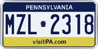 PA license plate MZL2318