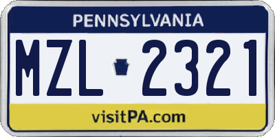 PA license plate MZL2321