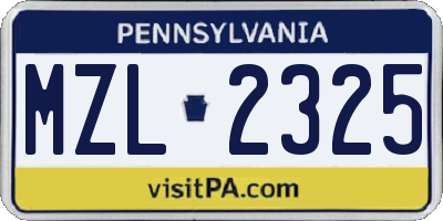 PA license plate MZL2325