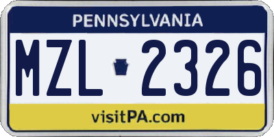 PA license plate MZL2326