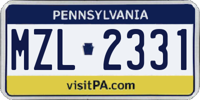 PA license plate MZL2331