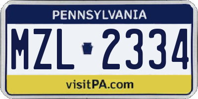 PA license plate MZL2334