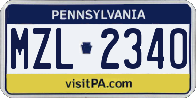 PA license plate MZL2340