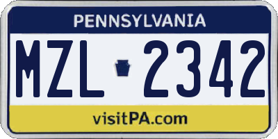 PA license plate MZL2342