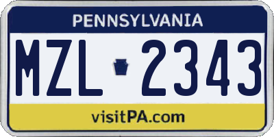 PA license plate MZL2343
