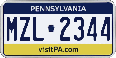 PA license plate MZL2344