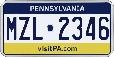 PA license plate MZL2346