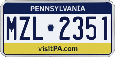 PA license plate MZL2351