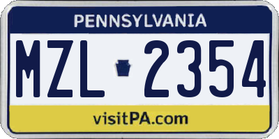PA license plate MZL2354