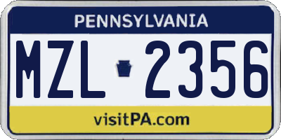 PA license plate MZL2356