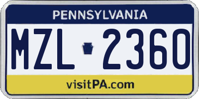 PA license plate MZL2360