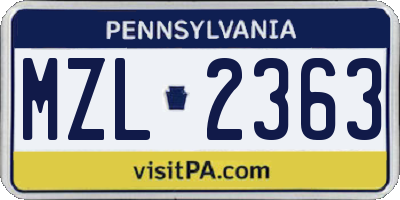 PA license plate MZL2363