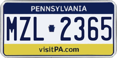 PA license plate MZL2365