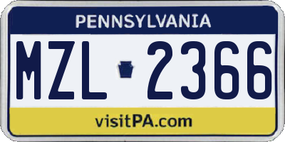 PA license plate MZL2366
