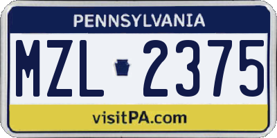 PA license plate MZL2375