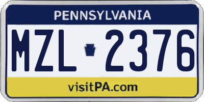 PA license plate MZL2376