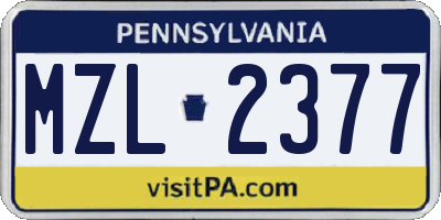 PA license plate MZL2377