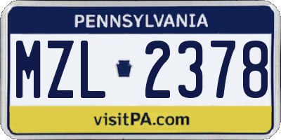 PA license plate MZL2378